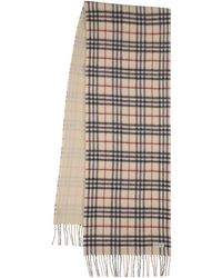 Burberry - Check Printed Fringed Cashmere Scarf - Lyst