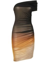 Mugler - Midikleid Aus Gerafftem Mesh - Lyst