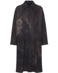 Yohji Yamamoto Long Printed Wool Coat - Black