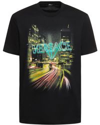Versace - Black And Multicolour Cotton Printed T-shirt - Lyst