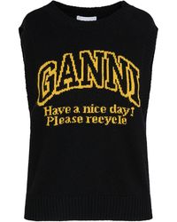 Ganni - Graphic Logo Intarsia Wool Blend Vest - Lyst