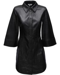 Ganni Minikleid Aus Leder Mit Knopf - Schwarz
