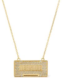 Versace Lange Halskette Mit Kristallen Und Logo - Mettallic