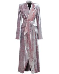 Ann Demeulemeester Long Manteau En Velours Avec Ceinture - Rose