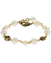 Gucci - Interlocking G Flower Pearl Bracelet - Lyst