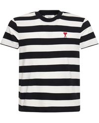 Ami Paris - Striped Organic Cotton Jersey T-shirt - Lyst