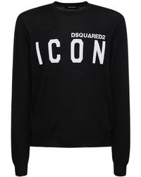 DSquared² - Printed Logo Wool Knit Sweater - Lyst