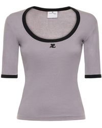 Courreges - T-shirt Aus Baumwolle Mit Kontrastdetails - Lyst