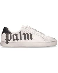 Palm Angels Leather Logo-print Low-top Sneakers in White Silver White Mens Trainers Palm Angels Trainers for Men 
