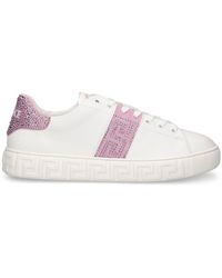 Versace - Faux Leather & Crystals Low Top Sneakers - Lyst