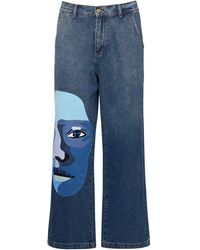 Kidsuper - Blue Face Straight Cotton Denim Jeans - Lyst