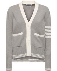 Thom Browne - Cotton Knit 4 Stripe Cardigan W/ Pockets - Lyst