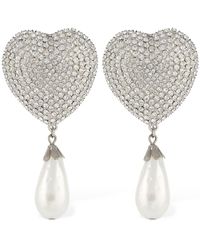 Alessandra Rich - Heart Crystal & Faux Pearl Drop Earrings - Lyst