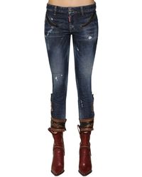 DSquared² Enge Jeans Aus Denim Mit Lederdetails - Blau