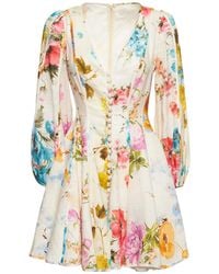 Zimmermann - Halcyon Floral Layered Linen Mini Dress - Lyst