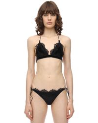 Oséree Dreiecks-bikini Aus Samt Mit Spitzenborte - Schwarz