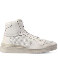 Saint Laurent Perforated Leather High Top Trainers - White