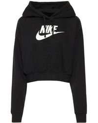Nike Sweat-shirt Court En Coton Mélangé À Capuche - Noir