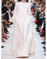 Valentino Long Couture Ruffled Sleeves Crepe Dress - White