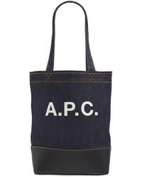 A.P.C. - Borsa Shopping Piccola "axel" In Denim E Pelle - Lyst
