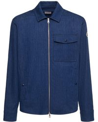 Moncler - Cotton Blend Denim Zip-up Shirt - Lyst