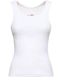 MM6 by Maison Martin Margiela - Stretch Cotton Ribbed Tank Top - Lyst