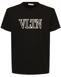 Valentino Garavani Vltnエンブロイダリー コットンtシャツ おとこ ブラック/アイボリー