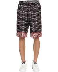 Dolce & Gabbana Logo Print Silk Twill Shorts - Black