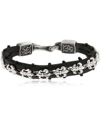 Cantini Mc Firenze Armband Aus Silber Und Leder "fleur-de-lis" - Schwarz