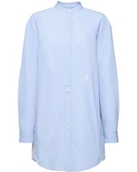 Jil Sander - Collarless Striped Cotton Poplin Shirt - Lyst