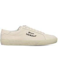 Saint Laurent Court Classic Sneakers Aus Canvas Und Leder In Distressed-optik Mit Logostickerei - Mehrfarbig