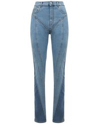 Mugler Jeans Vita Alta In Denim Di Cotone Stretch - Blu