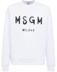 MSGM - Logo Print Brushed Cotton Sweatshirt - Lyst
