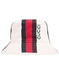 Gucci - Logo-embroidered Striped Cotton-canvas Bucket Hat - Lyst