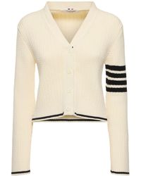 Thom Browne - Cable Knit Cropped V Neck Cardigan - Lyst