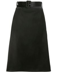 Jil Sander Belted Satin A Line Skirt - Black