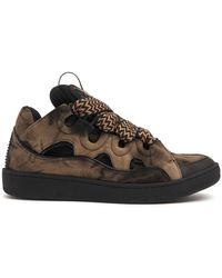 Tan Leather Low-Top Sneakers with Metal Lion logo on Quarter