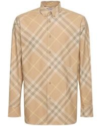 Burberry - Camicia in cotone check con logo - Lyst