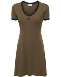 Courreges - Contrast V-neck Cotton Mini Dress - Lyst