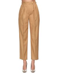 Max Mara High Waist Cotton Twill Pants - Natural