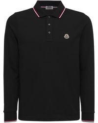 Moncler - Long Sleeved Cotton Piquet Polo Shirt - Lyst