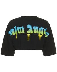 Palm Angels T-shirt Cropped Oversize Con Logo - Nero