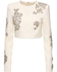 Zuhair Murad - Embroidered Cady Long Sleeve Crop Top - Lyst