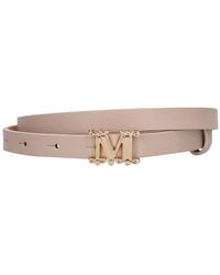 Max Mara - Cintura in pelle morbida con logo 1.5cm - Lyst