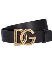 Dolce & Gabbana - Cintura in cuoio lux con fibbia logo DG incrociato - Lyst