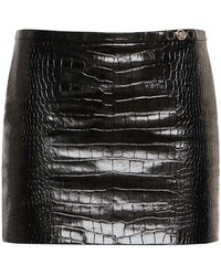Versace - Crocodile Embossed Leather Mini Skirt - Lyst