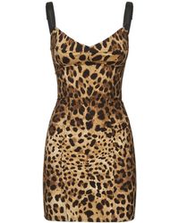 Dolce & Gabbana - Leopard Print Satin Mini Dress - Lyst