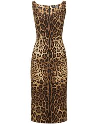 Dolce & Gabbana - Vestito midi in seta charmeuse leopard - Lyst
