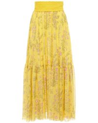 Giambattista Valli Floral Printed Silk Georgette Maxi Skirt - Yellow