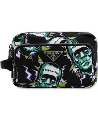 Prada Pouch Aus Nylon Mit Frankensteindruck - Grün